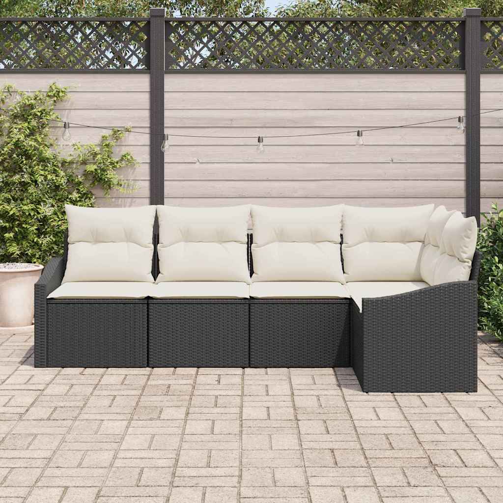 Tuinbankenset 5 st Zwart en Wit poly rattan