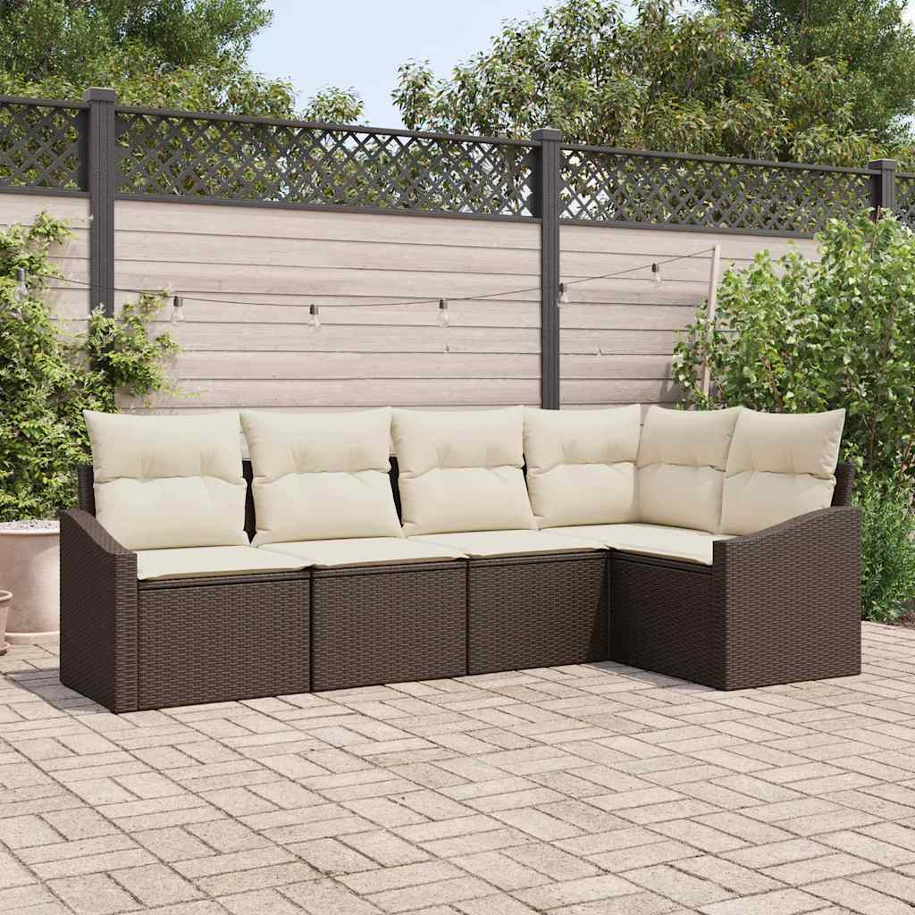 Tuinbankenset 5 st Bruin en wit poly rattan