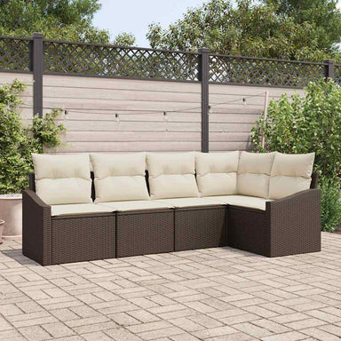 Tuinbankenset 5 st Bruin en wit poly rattan