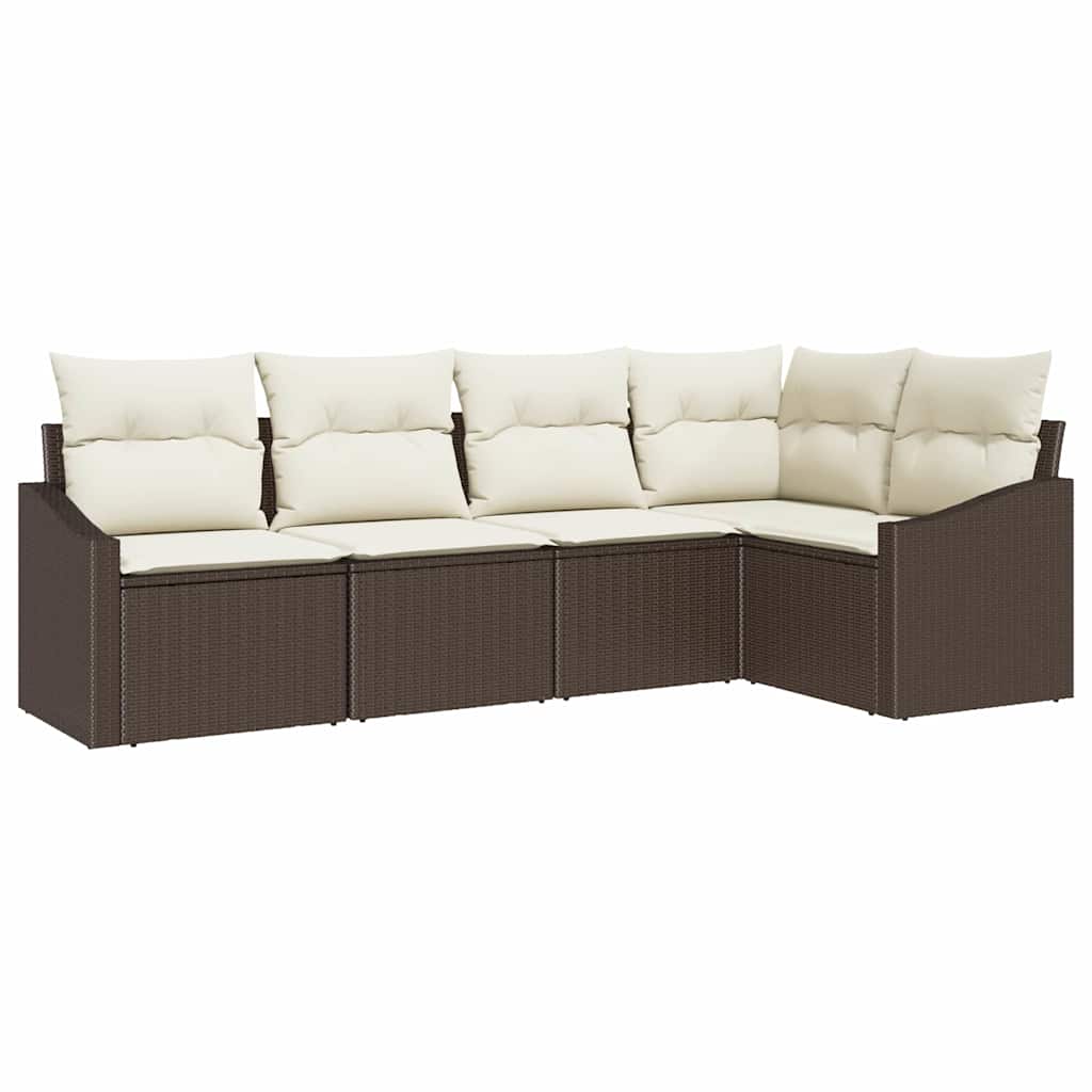 Tuinbankenset 5 st Bruin en wit poly rattan