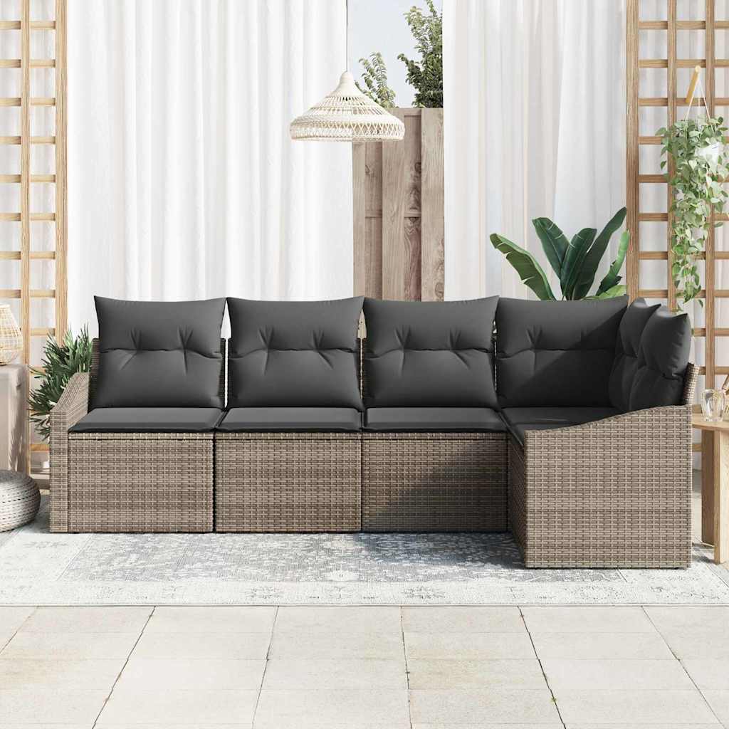 Tuinbankenset 5 st Grijs poly rattan