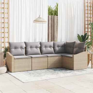 Tuinbankenset 5 st Beige en Licht Grijs poly rattan