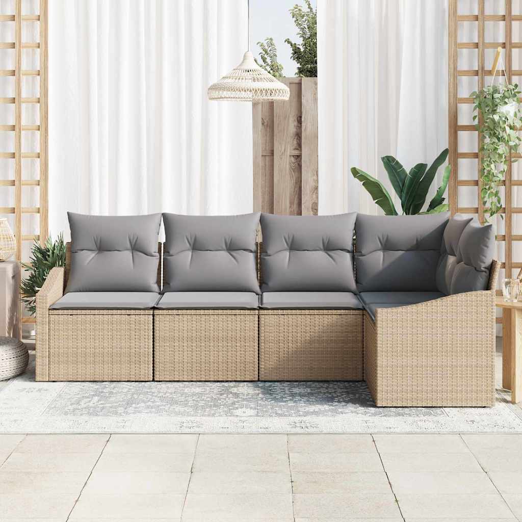 Tuinbankenset 5 st Beige en Licht Grijs poly rattan