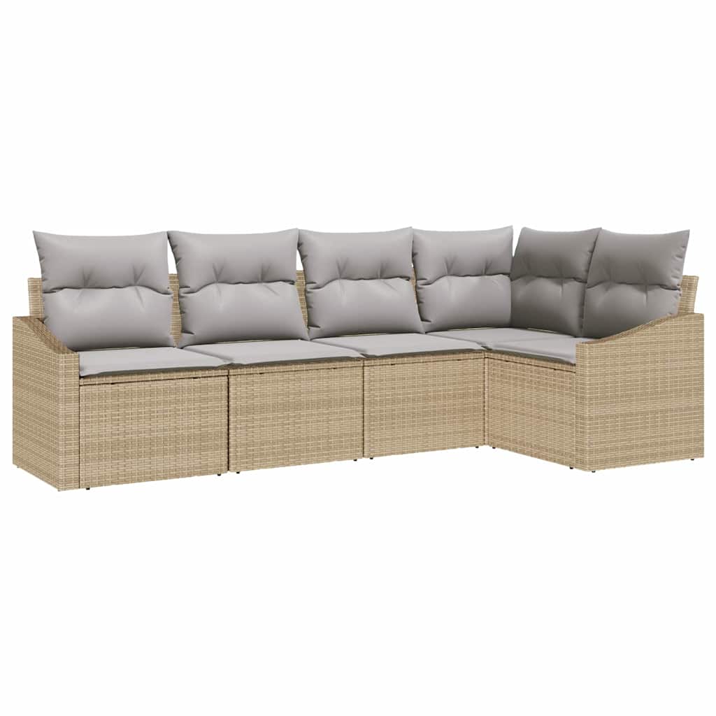 Tuinbankenset 5 st Beige en Licht Grijs poly rattan