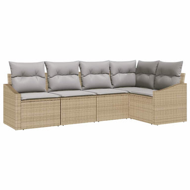 Tuinbankenset 5 st Beige en Licht Grijs poly rattan