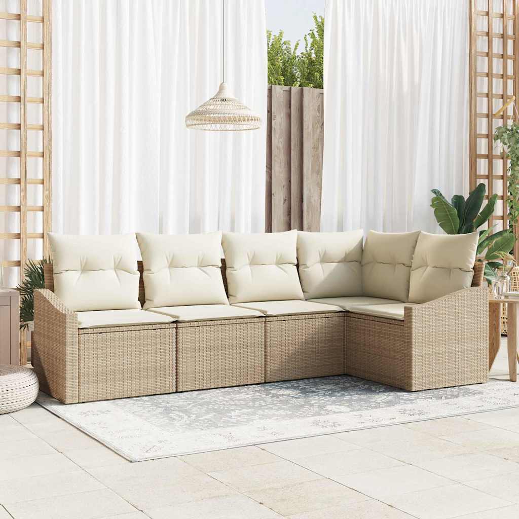 Tuinbankenset 5 st Beige en Wit poly rattan