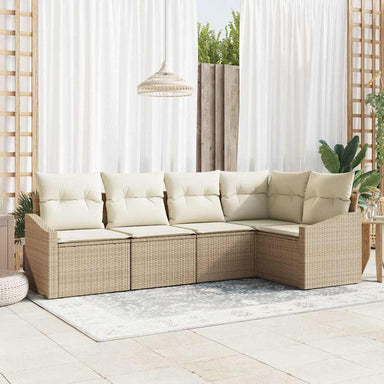 Tuinbankenset 5 st Beige en Wit poly rattan