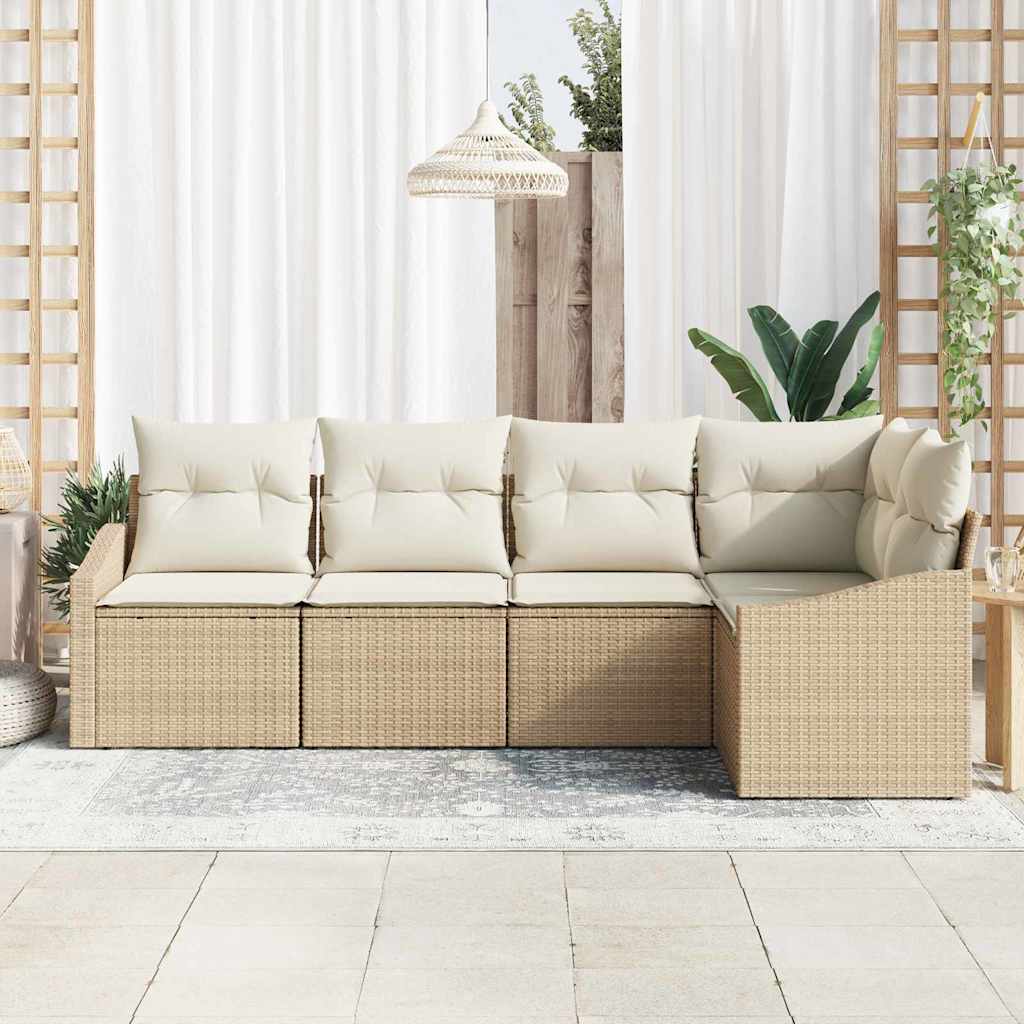 Tuinbankenset 5 st Beige en Wit poly rattan