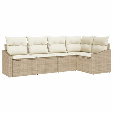 Tuinbankenset 5 st Beige en Wit poly rattan