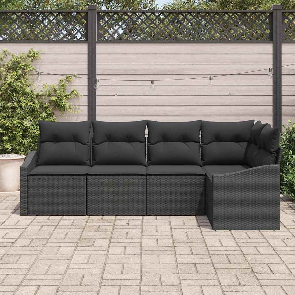Tuinbankenset 5 st Zwart poly rattan
