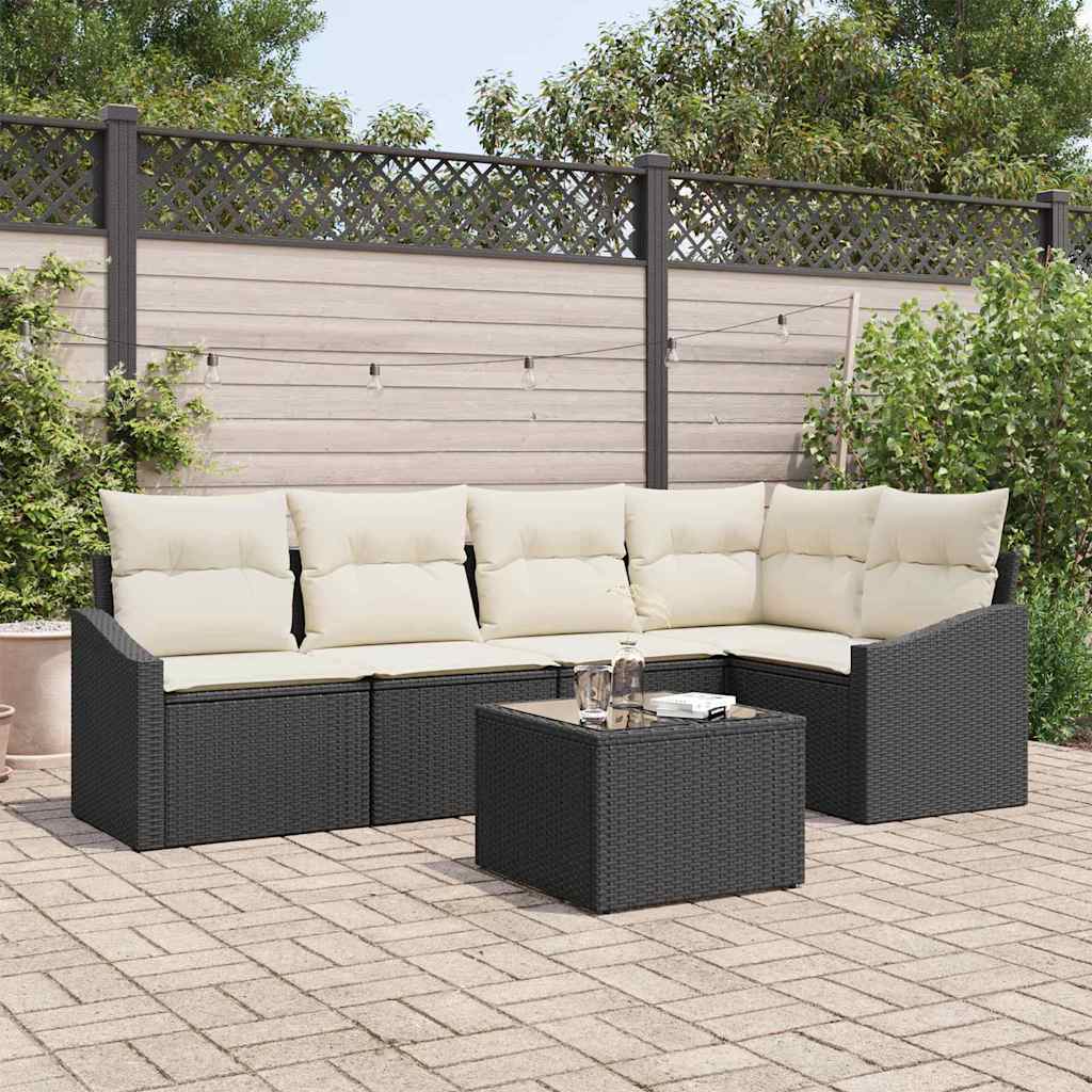 Tuinbankenset 6 st Bruin en Crème poly rattan