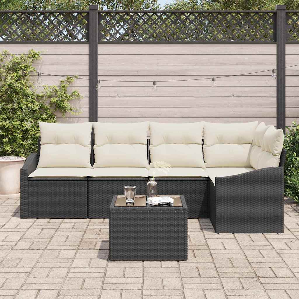 Tuinbankenset 6 st Bruin en Crème poly rattan
