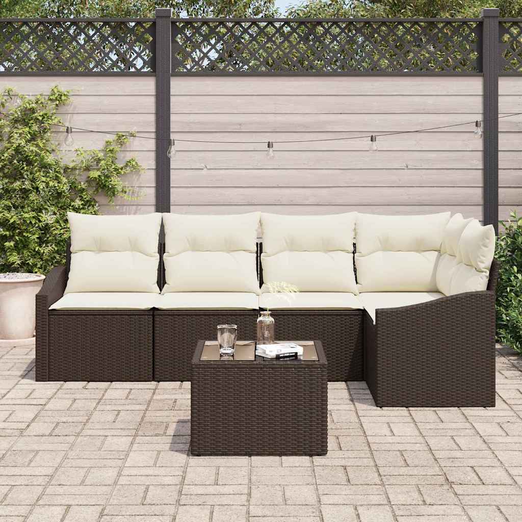 Tuinbankenset 6 st Bruin en Crème poly rattan