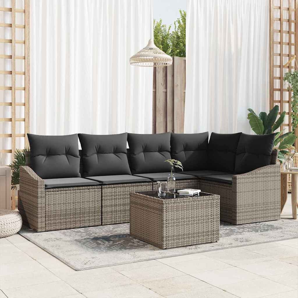 Tuinbankenset 6 st Lichtgrijs poly rattan