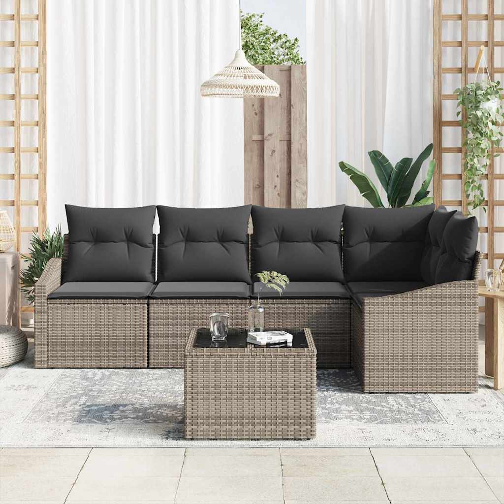 Tuinbankenset 6 st Lichtgrijs poly rattan