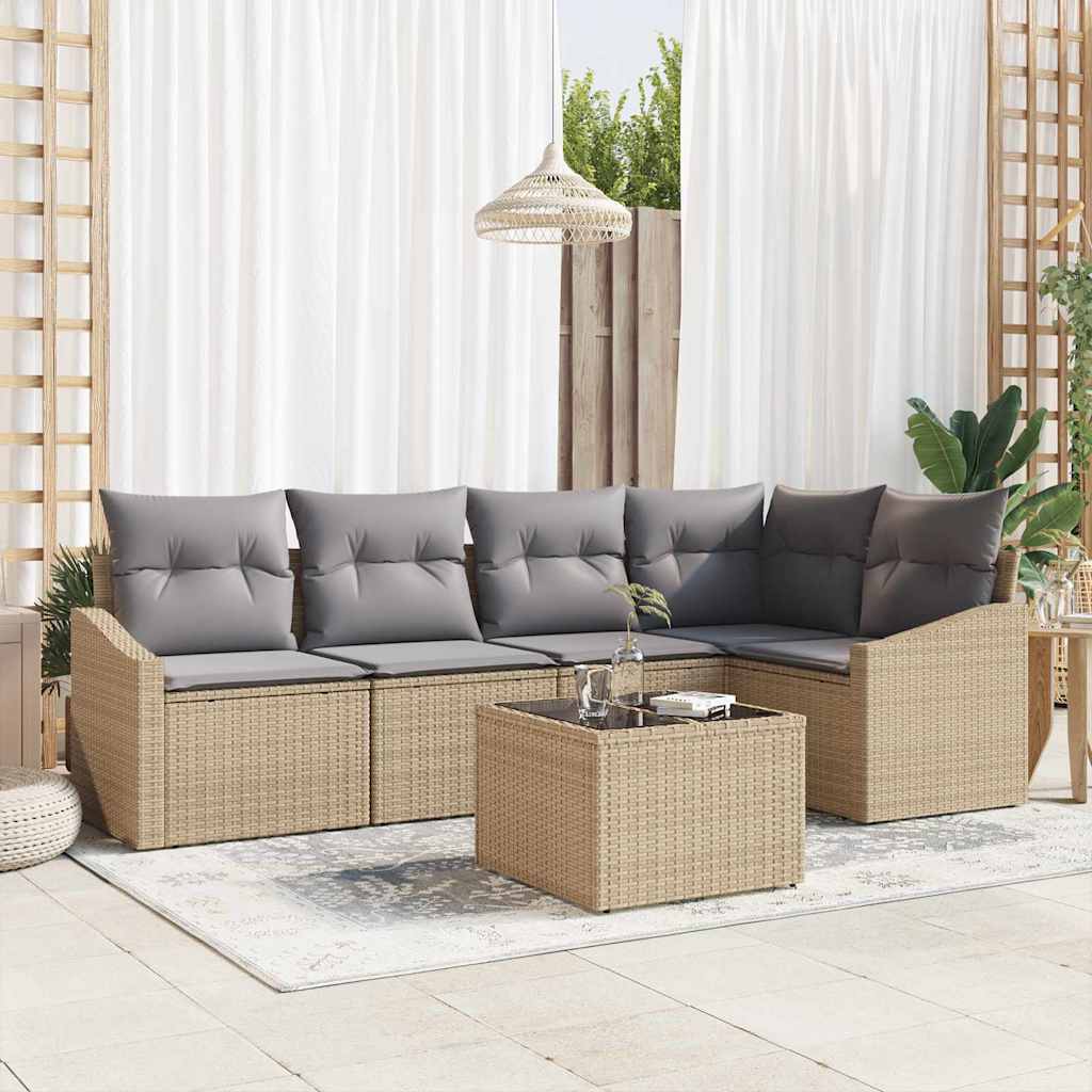 Tuinbankenset 6 st Beige en Licht Grijs poly rattan