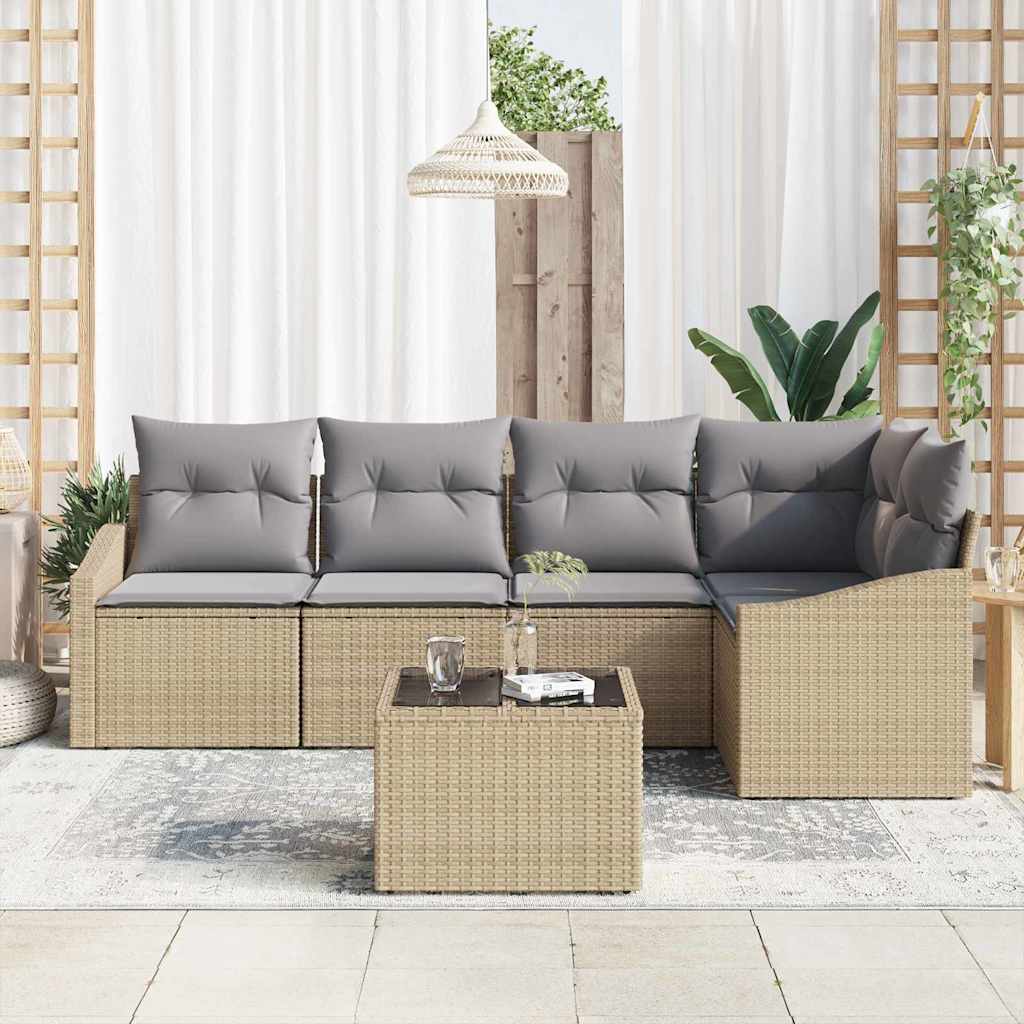Tuinbankenset 6 st Beige en Licht Grijs poly rattan