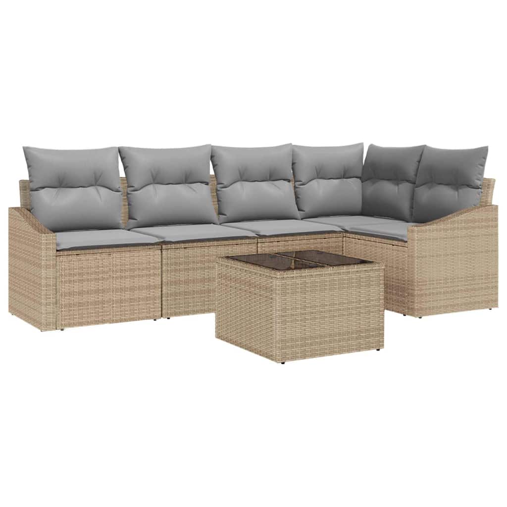 Tuinbankenset 6 st Beige en Licht Grijs poly rattan