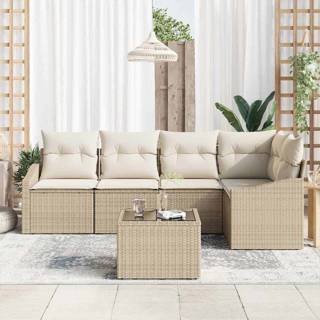 Tuinbankenset 6 st Beige en Crème poly rattan