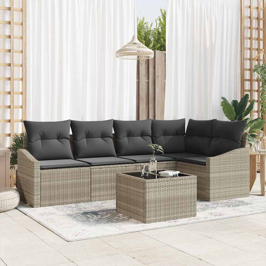Tuinbankenset 6 st Lichtgrijs poly rattan