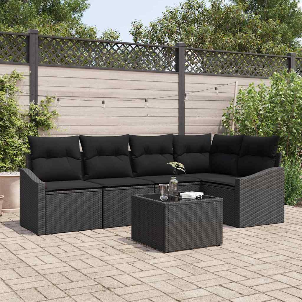 Tuinbankenset 6 st Zwart poly rattan