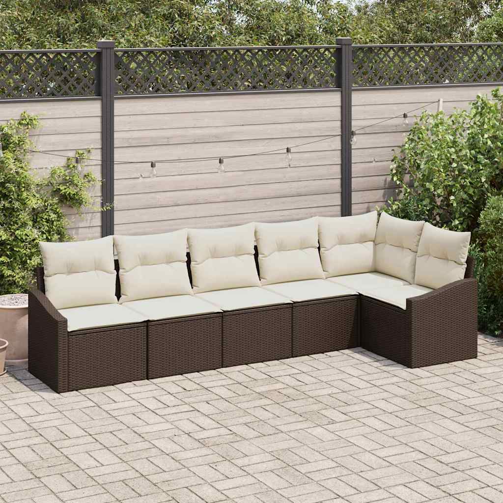 Tuinbankenset 6 st Bruin en wit poly rattan