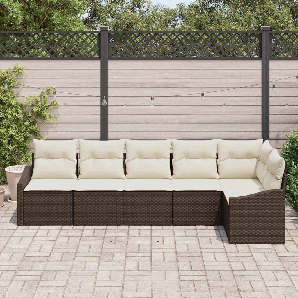 Tuinbankenset 6 st Bruin en wit poly rattan