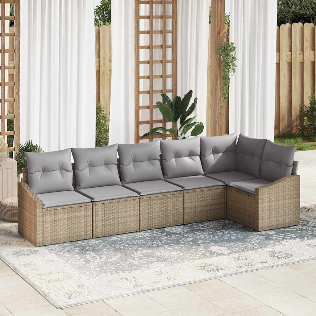 Tuinbankenset 6 st Beige en Licht Grijs poly rattan