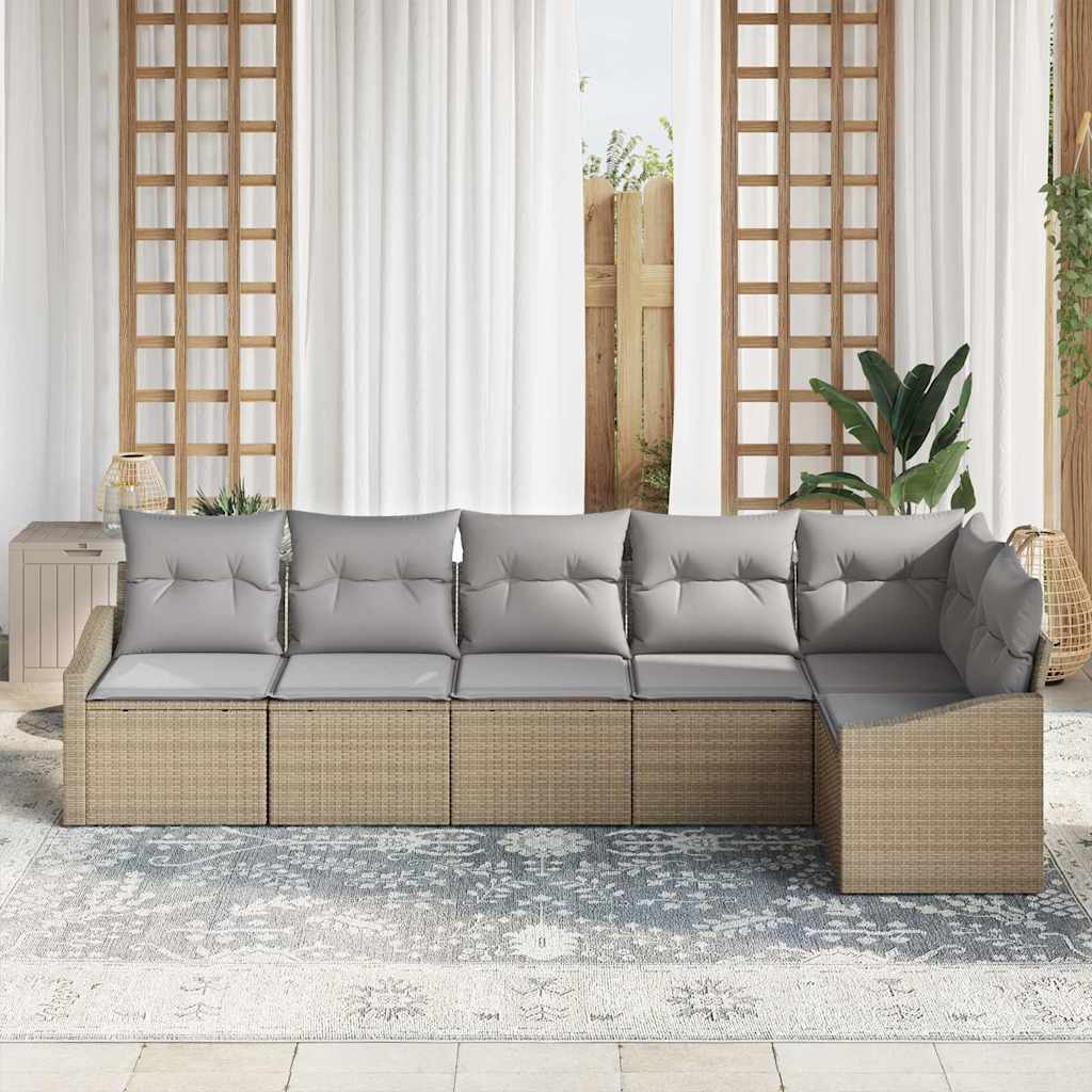 Tuinbankenset 6 st Beige en Licht Grijs poly rattan