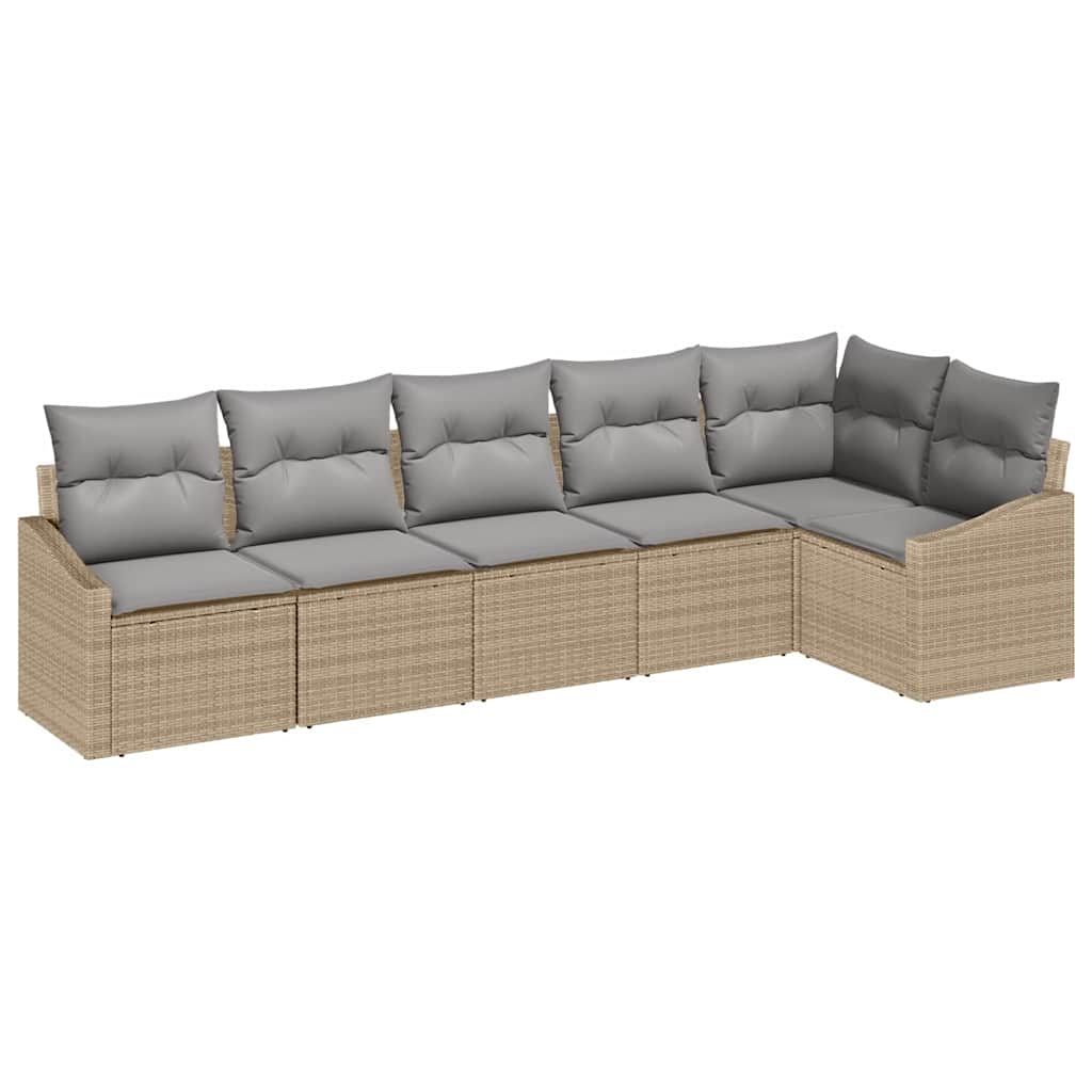 Tuinbankenset 6 st Beige en Licht Grijs poly rattan