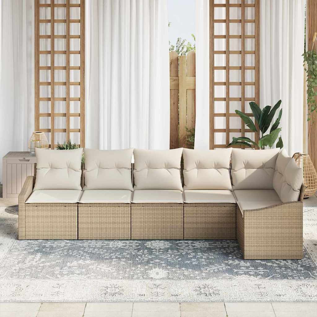 Tuinbankenset 6 st Beige en Wit poly rattan