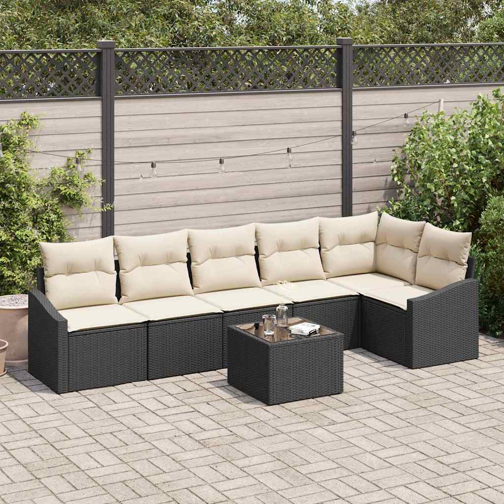 Tuinbankenset 7 st Bruin en Crème poly rattan