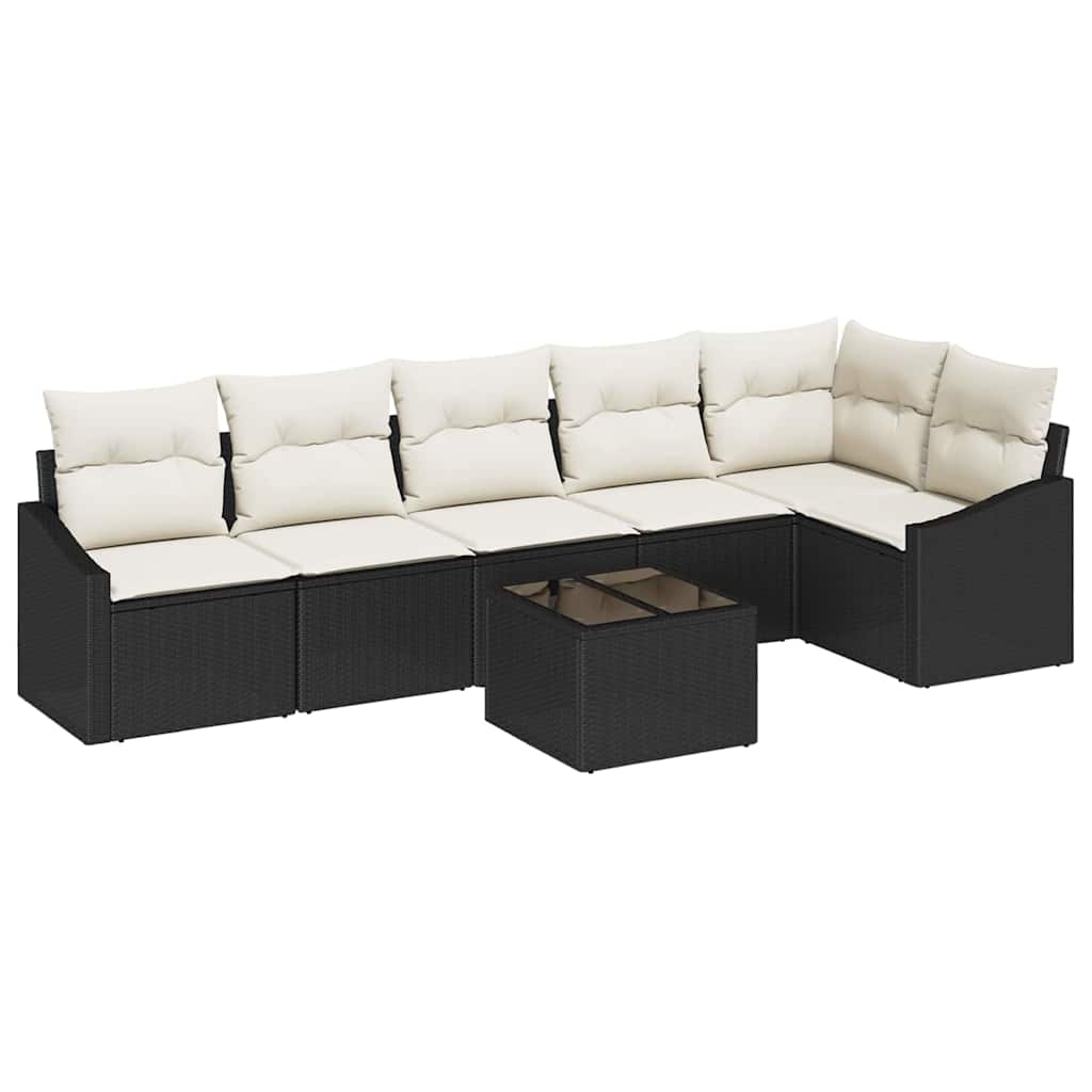 Tuinbankenset 7 st Bruin en Crème poly rattan