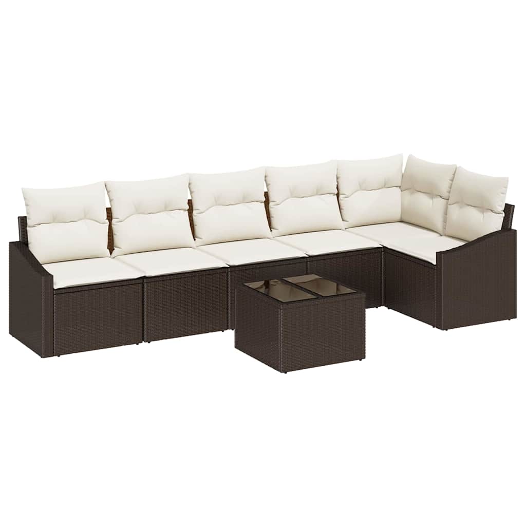 Tuinbankenset 7 st Bruin en Crème poly rattan