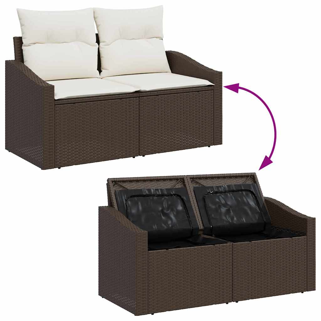 Tuinbankenset 7 st Bruin en Crème poly rattan