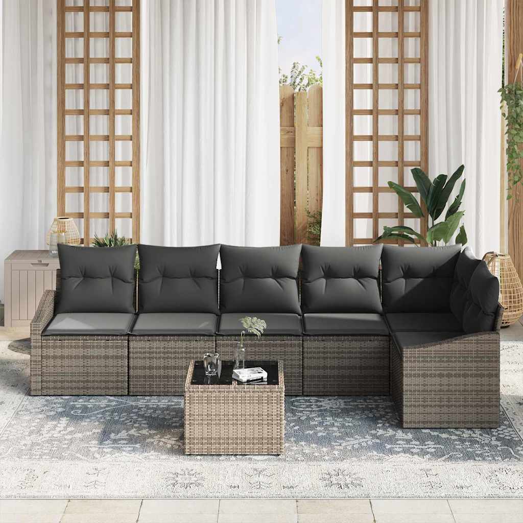 Tuinbankenset 7 st Lichtgrijs poly rattan