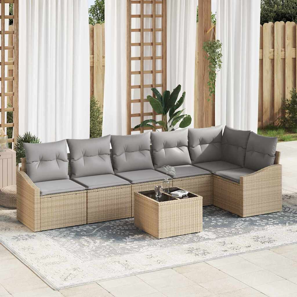 Tuinbankenset 7 st Beige en Licht Grijs poly rattan