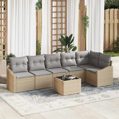 Tuinbankenset 7 st Beige en Licht Grijs poly rattan