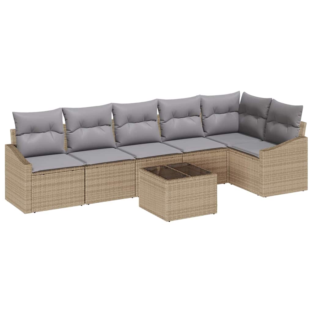 Tuinbankenset 7 st Beige en Licht Grijs poly rattan