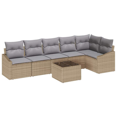 Tuinbankenset 7 st Beige en Licht Grijs poly rattan