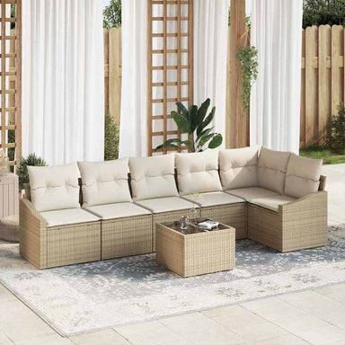 Tuinbankenset 7 st Beige en Crème poly rattan