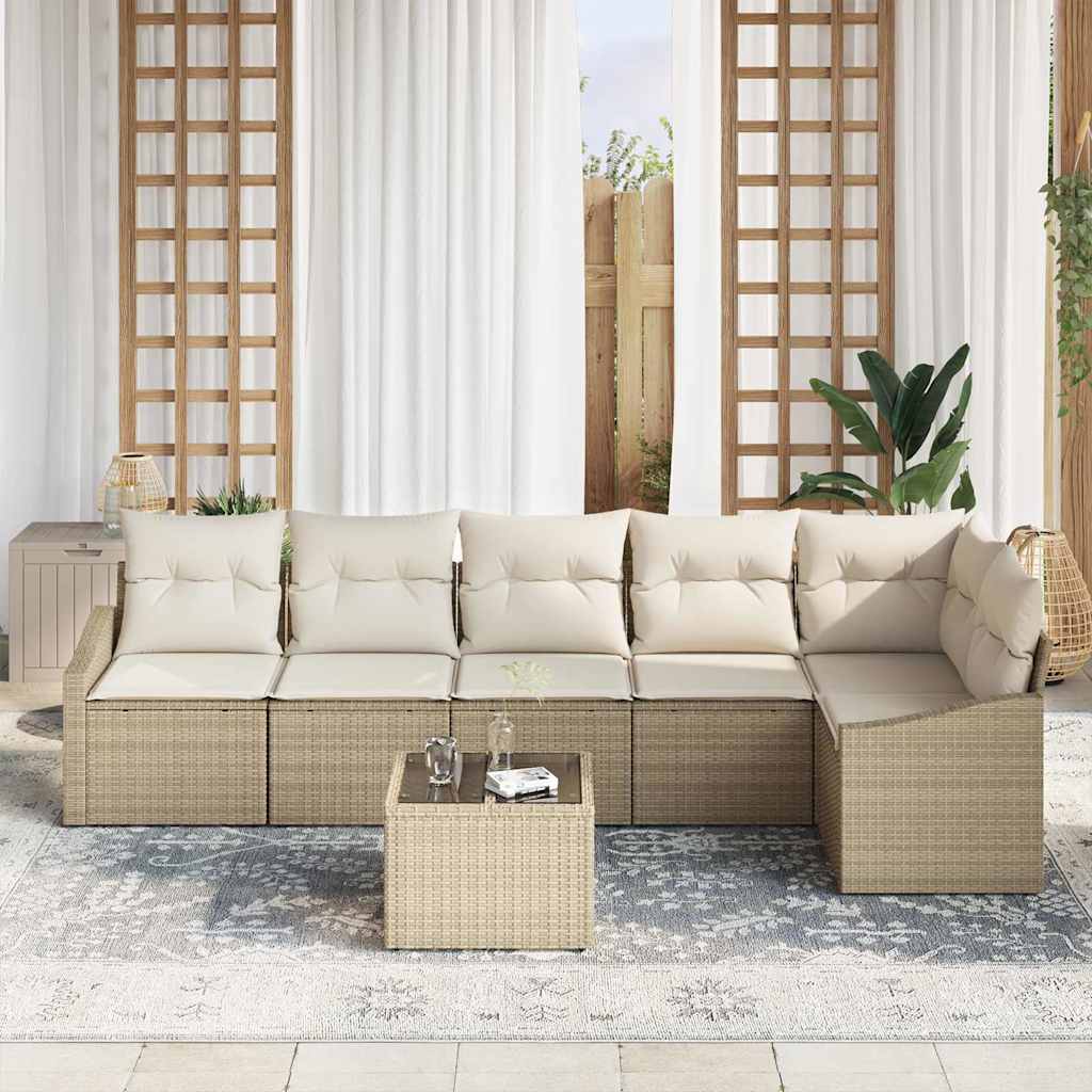 Tuinbankenset 7 st Beige en Crème poly rattan