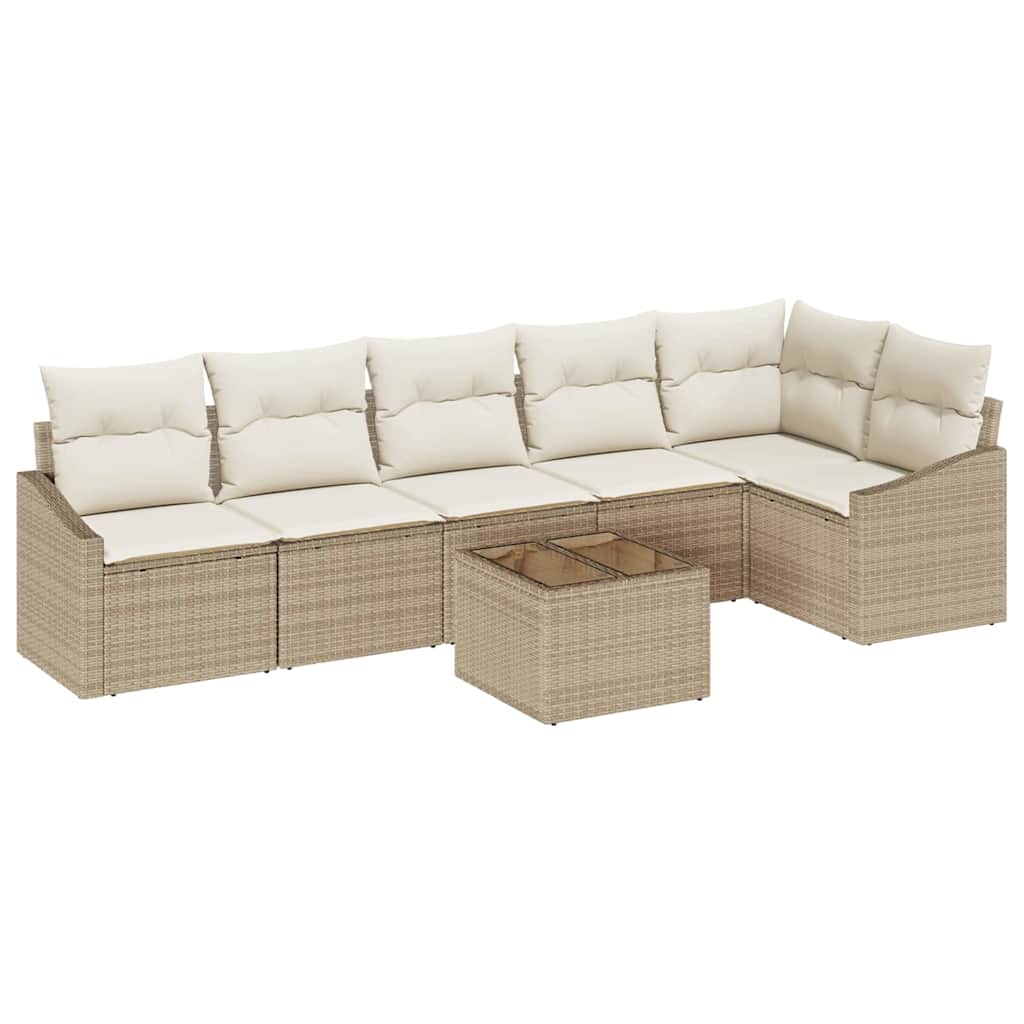 Tuinbankenset 7 st Beige en Crème poly rattan