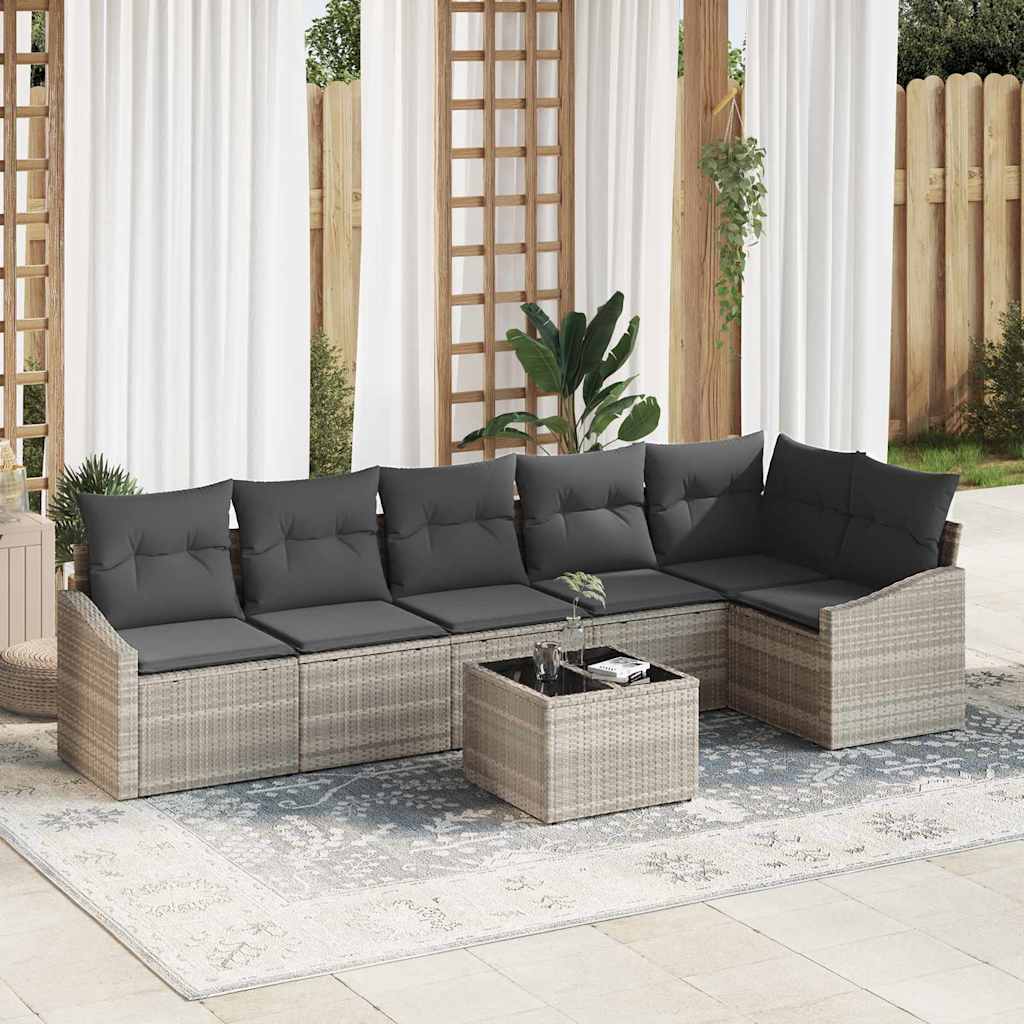 Tuinbankenset 7 st Lichtgrijs poly rattan