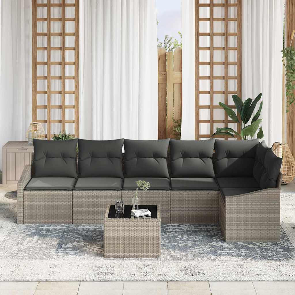 Tuinbankenset 7 st Lichtgrijs poly rattan