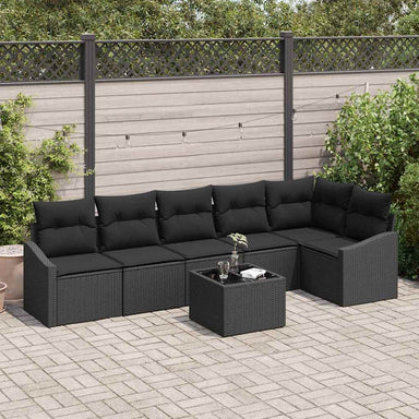 Tuinbankenset 7 st Zwart poly rattan