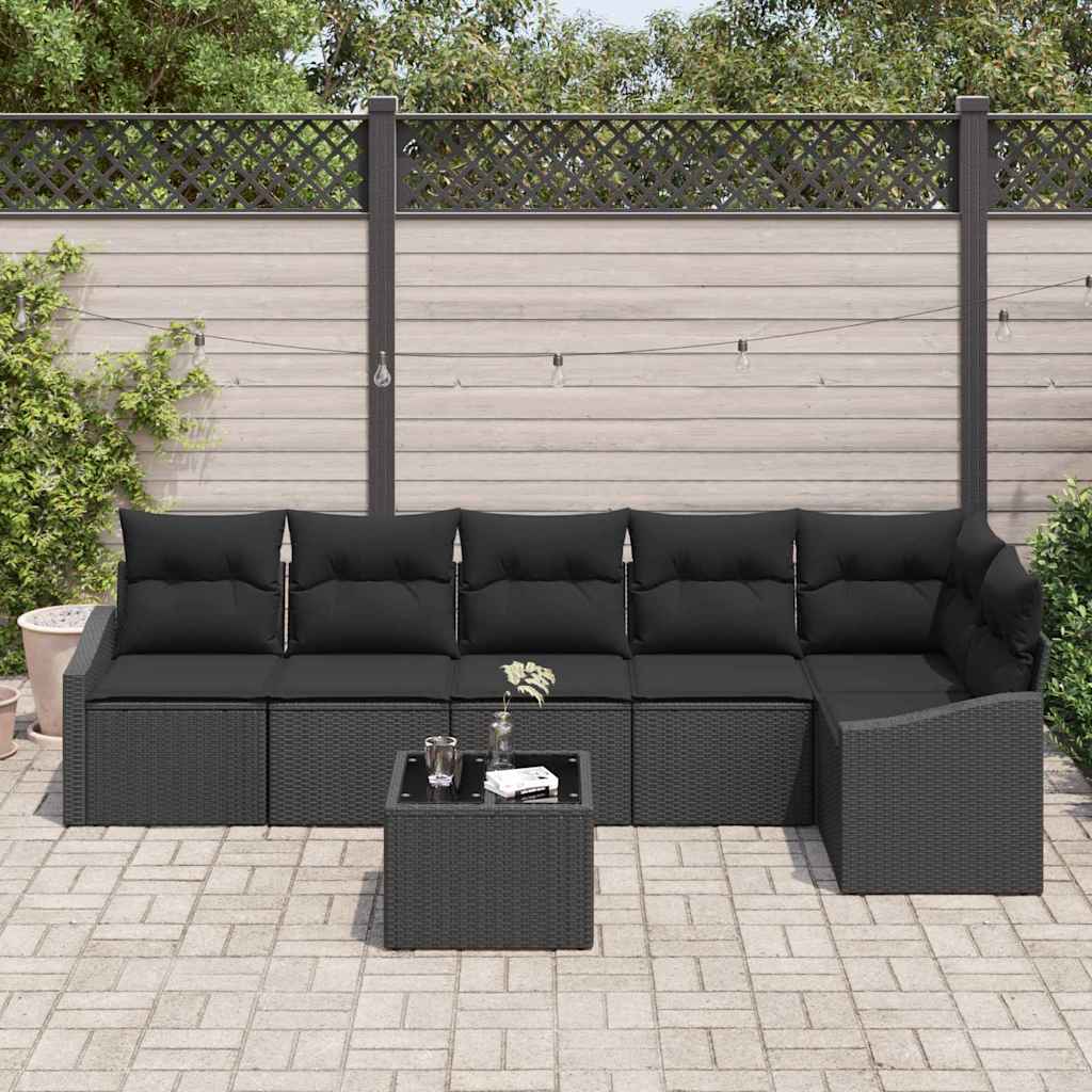Tuinbankenset 7 st Zwart poly rattan