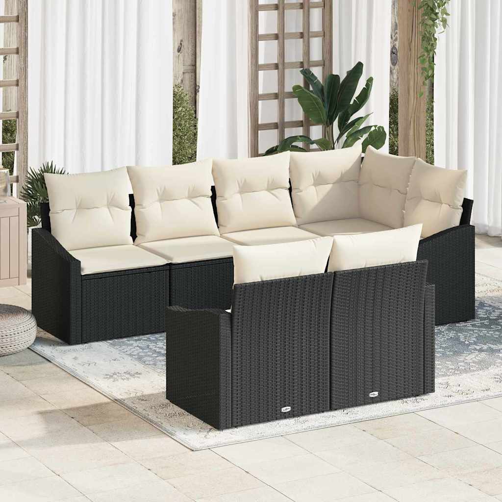 Tuinbankenset 7 st Zwart en Wit poly rattan