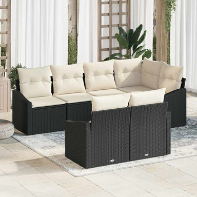 Tuinbankenset 7 st Zwart en Wit poly rattan