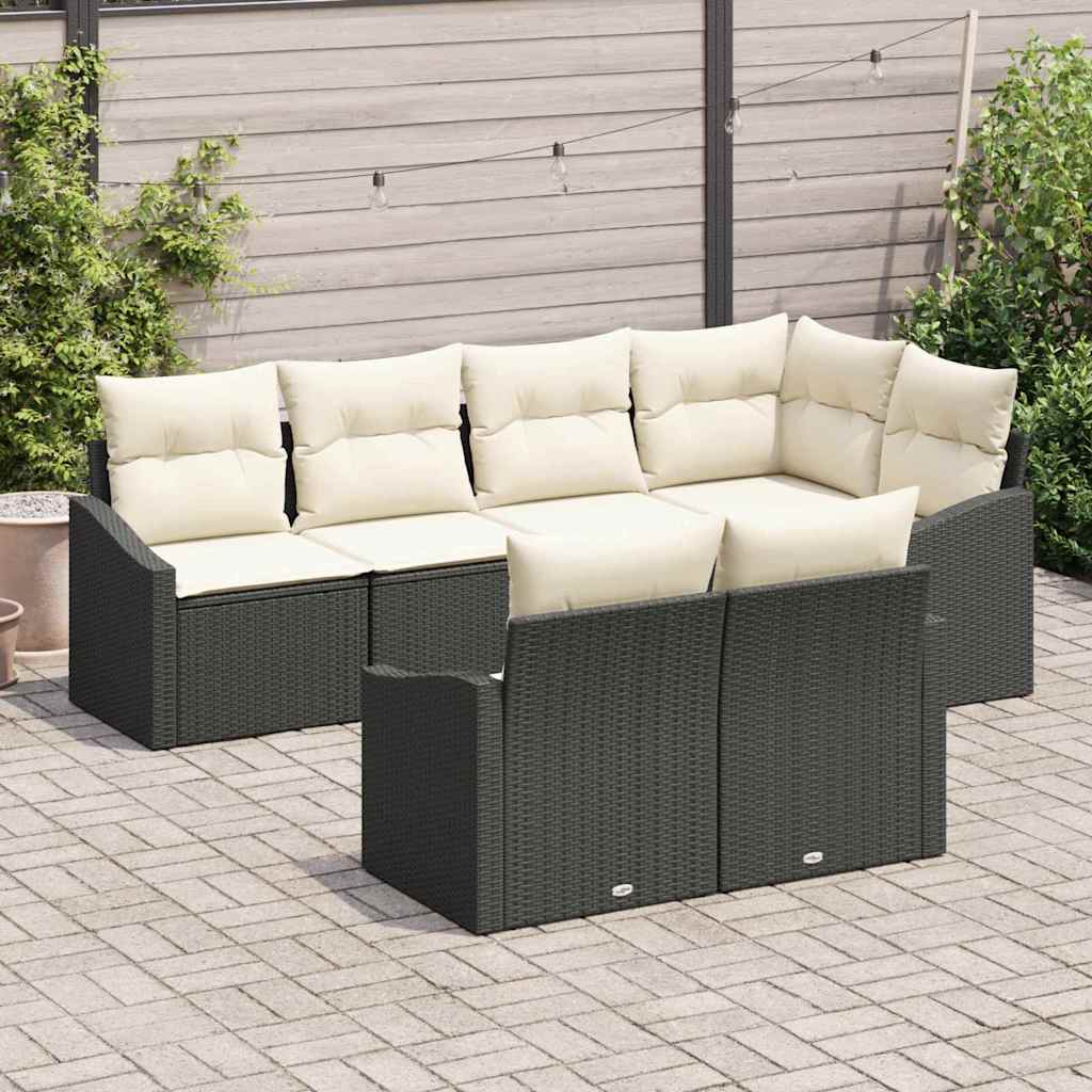 Tuinbankenset 7 st Zwart en Wit poly rattan